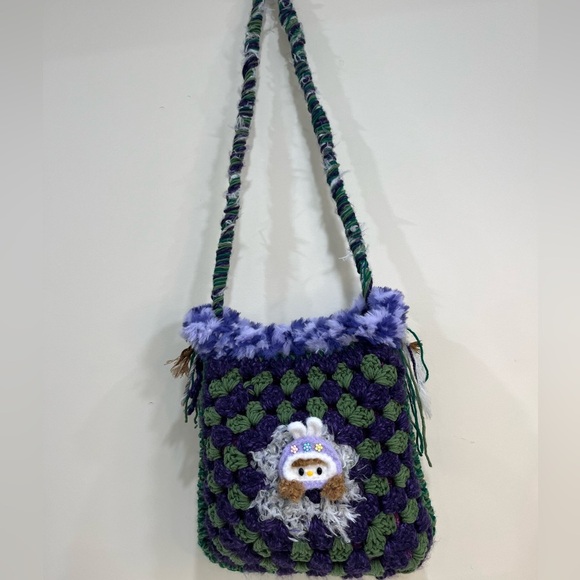 Handcrafted Green and Purple Crochet Bag - Picture 2 of 12